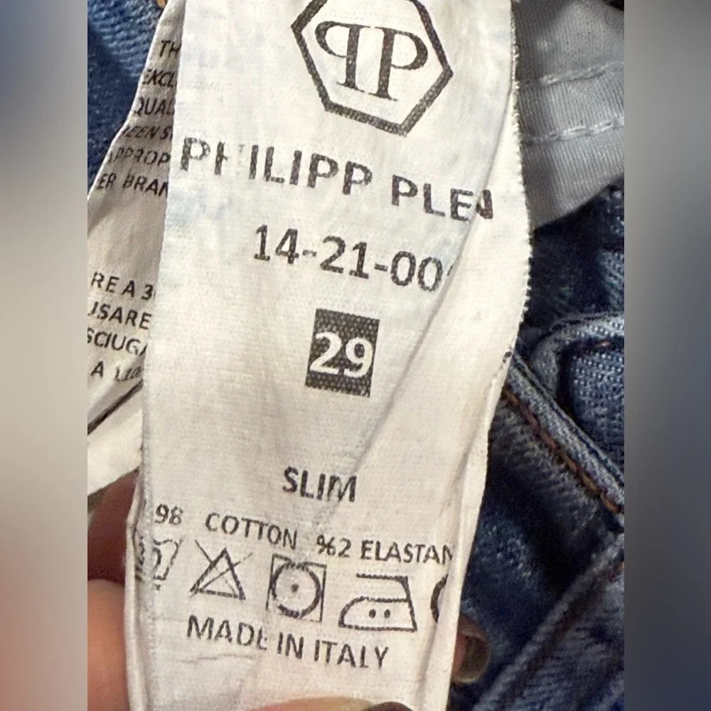 Philipp Plein Distressed Straight Leg Jeans Light Blue Waist 29 Men